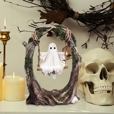 Halloween Weiße Geisterstatue Lustige Baumhängende Geisterschaukel Skulpturen Halloween Heimdekorationen Schreibtischornamente für Party