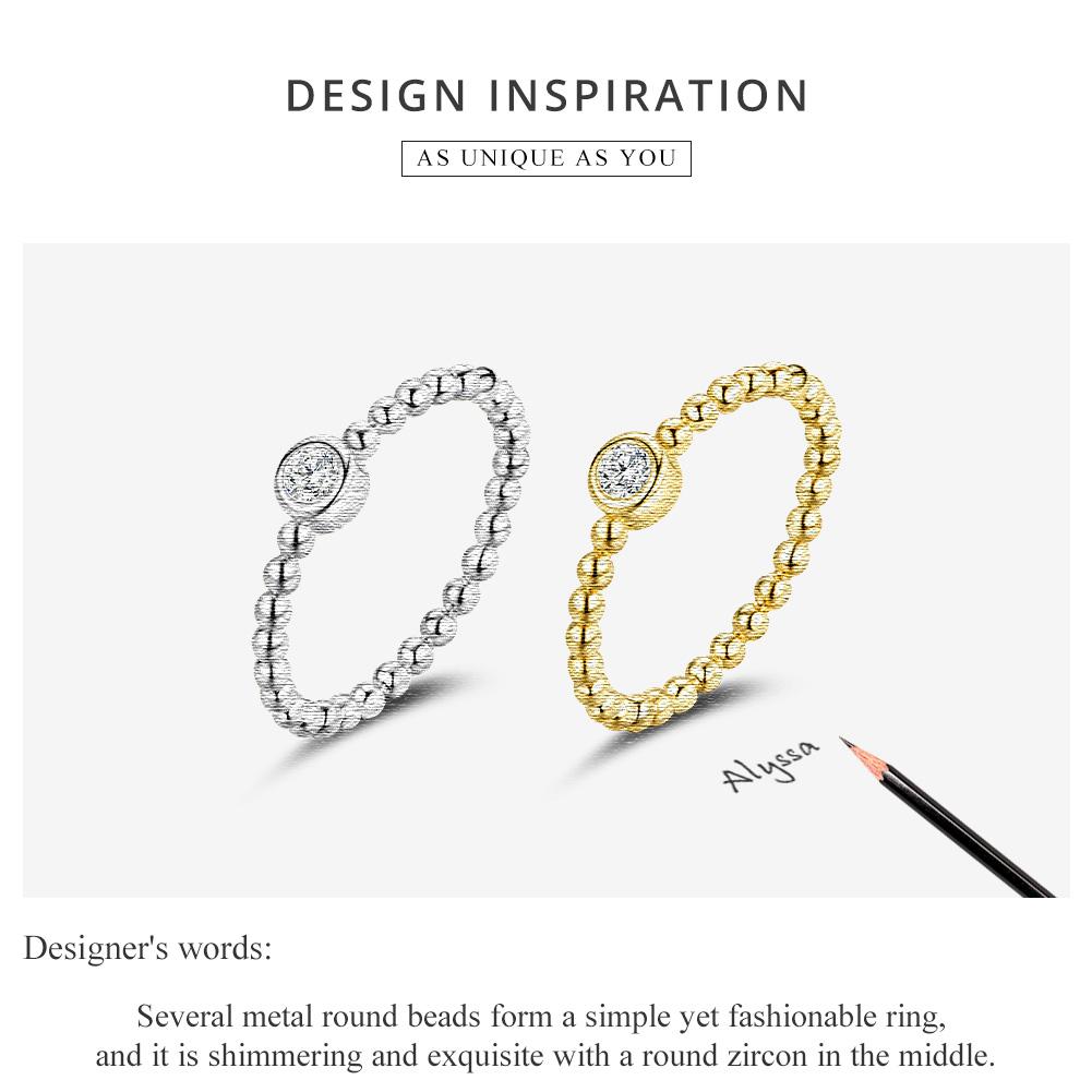 Bamoer 925 Sterling Silver Elegant Fashionable Shiny Zircon Gold-plated Platinum-plated Round Bead-shaped Adjustable Ring for Women Fine Jewelry