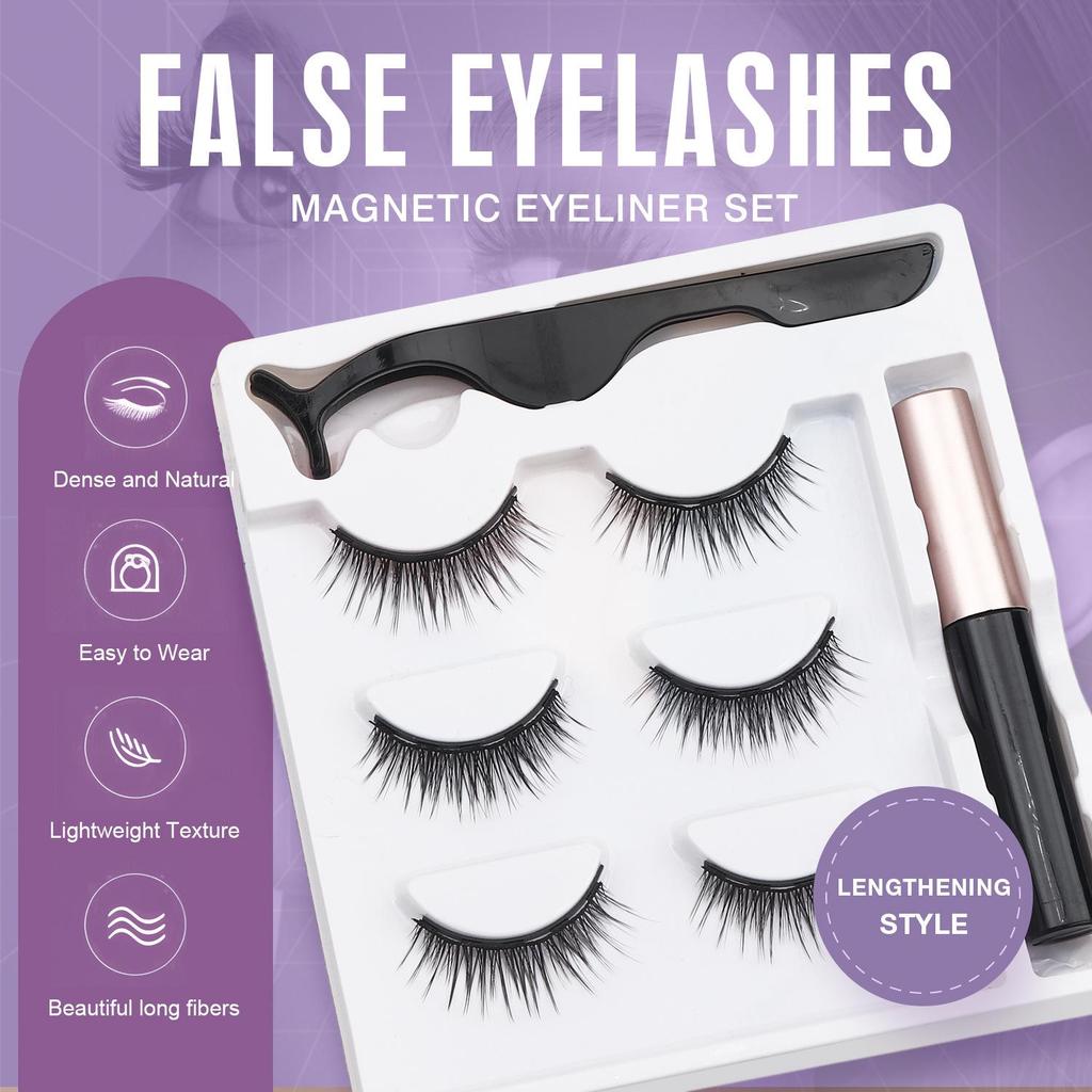 Dual Eyelid Set: Magnetic Liquid Eyeliner with Natural Long Thin False Eyelashes