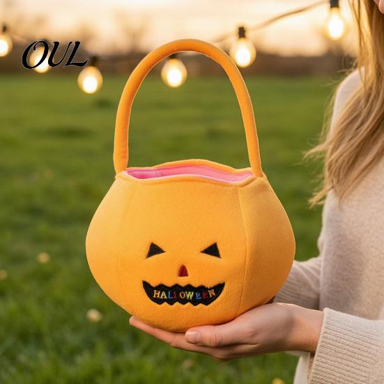 Holiday Candy Carriers Halloween Pumpkin Bags for Kids, Reusable Trick or Treat Lightweight Felt Totes Bucket, Cute Handbag with Handle Party