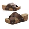 Large-sized Cross-strap Shoes Thick-soled Slippers Women's Open-toe Muffins and Vintage Beach Flip-flops