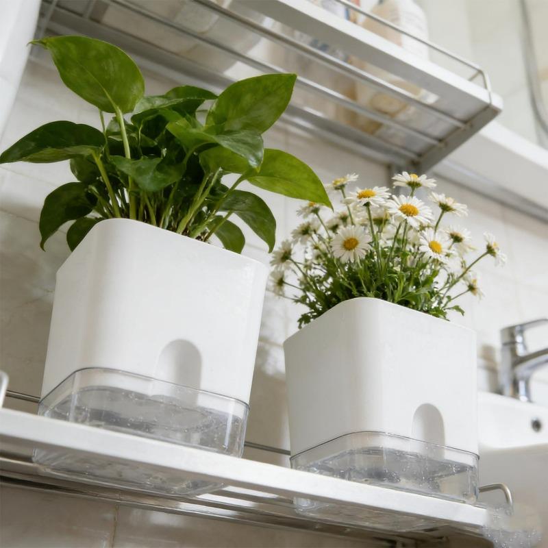 Weißer Selbstbewässernder Pflanztopf Quadratisch Doppellagiger Blumentopf für Haus Innen- und Außenbalkon Gartenpflanzen Dekoration Blumentopf
