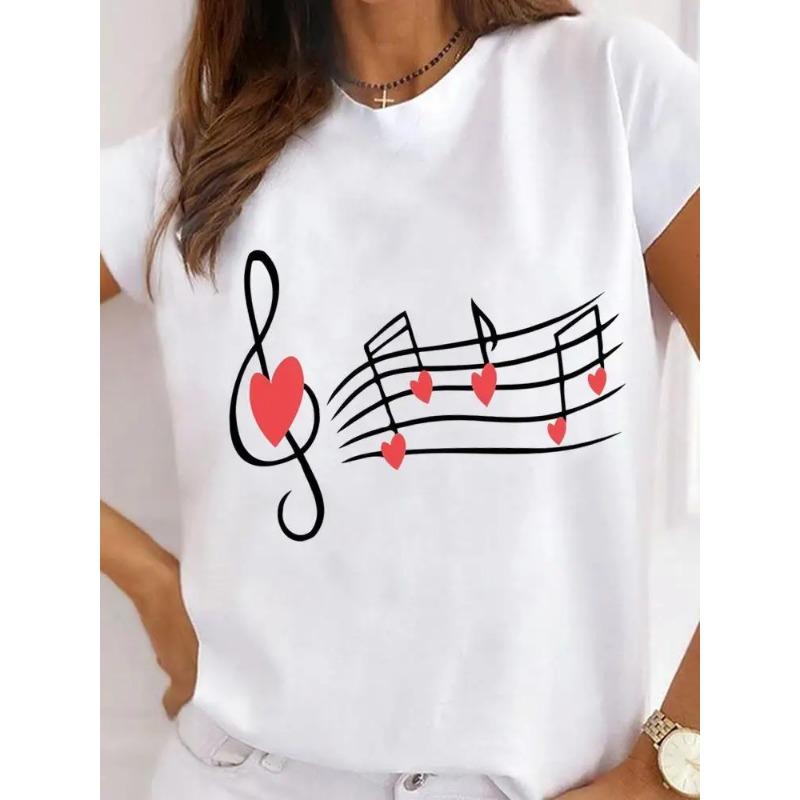 Oneck Tshirt Creative Flower Heart Short Sleeve Tshirt Female Women Clothing Funny Women T Shirt Casual Aesthetic Tshirts