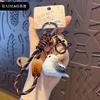 Original Wood Carving Wind Bird Keychain Pendant Creative Resin Pearl Bird Couple Keychain Schoolbag Pendant