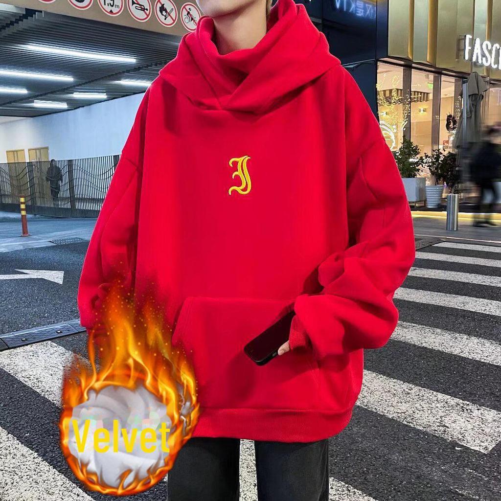 Men's Heavyweight Hooded Winter Jacket/Sweater - 400g Pure Cotton, Thick and Warm, with Ninja-Style Collar for Social Comfort.