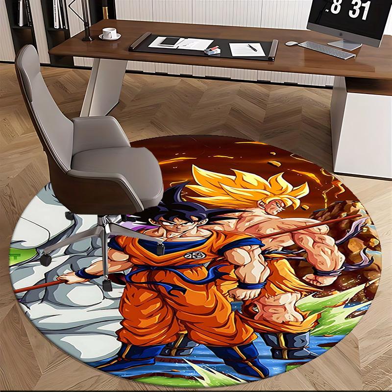 1pc Dragon Ball Z Goku & Vegeta Super Saiyan Round Carpet - Anime Cartoon Design Chair Mat, Non-Slip Rug for Office, Home Decor, Living Room