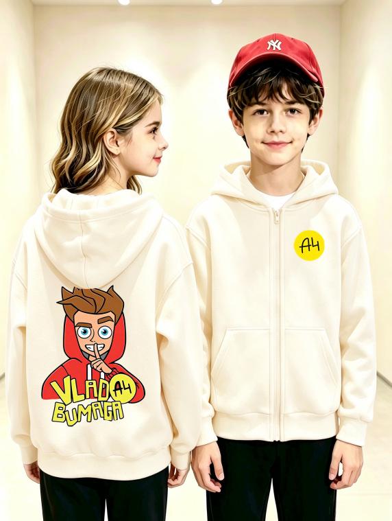 Unisex Children's Double-sided Cartoon Hoodie with Rubik's Cube Print (Spring/Autumn)