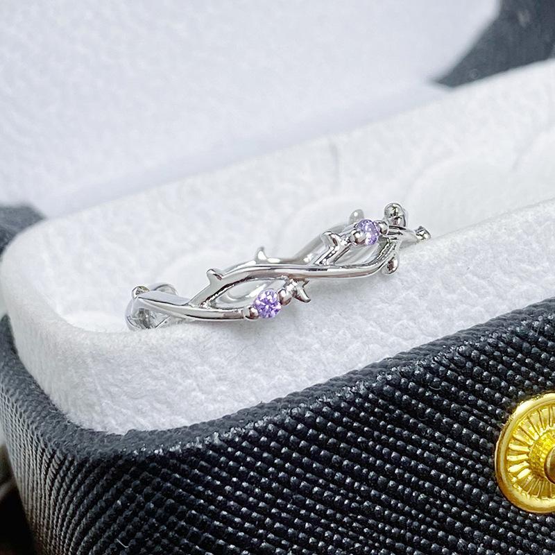 

[Diamond Shadow Flower Branch] Colored Zircon Stacked Iris Branch Opening Ring Light Luxury High-End Simple Ring Adjustable opening