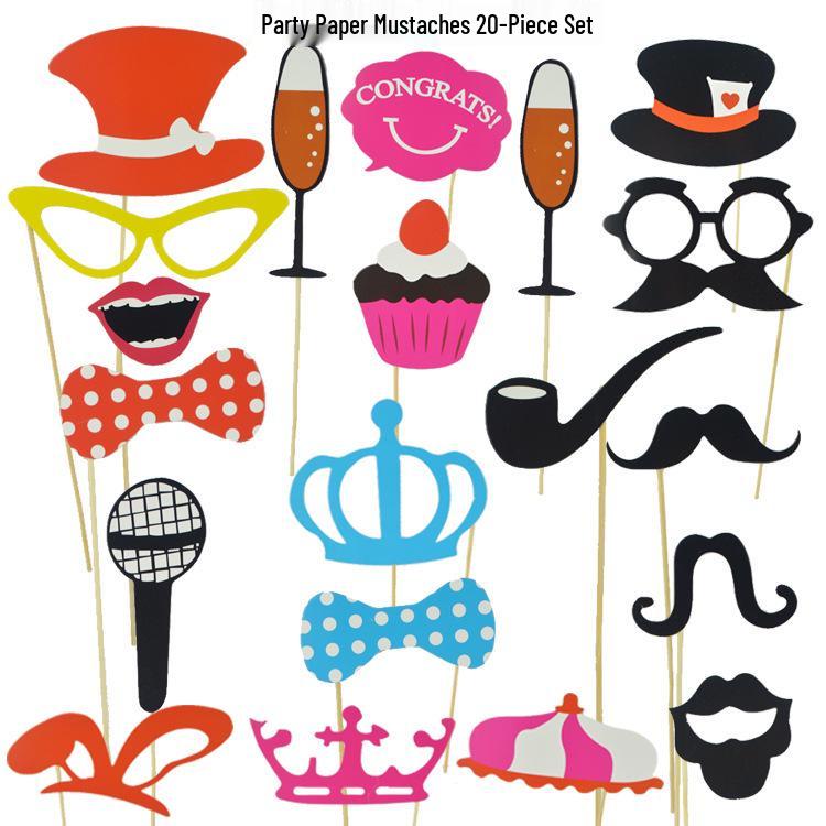 Red Lips & Glasses Party Props - Moustache Photo Booth Paper Crafts for Weddings