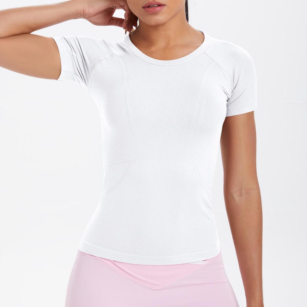 Women's Seamless Knit Solid Color Breathable Short Sleeve Sports Yoga T-shirt