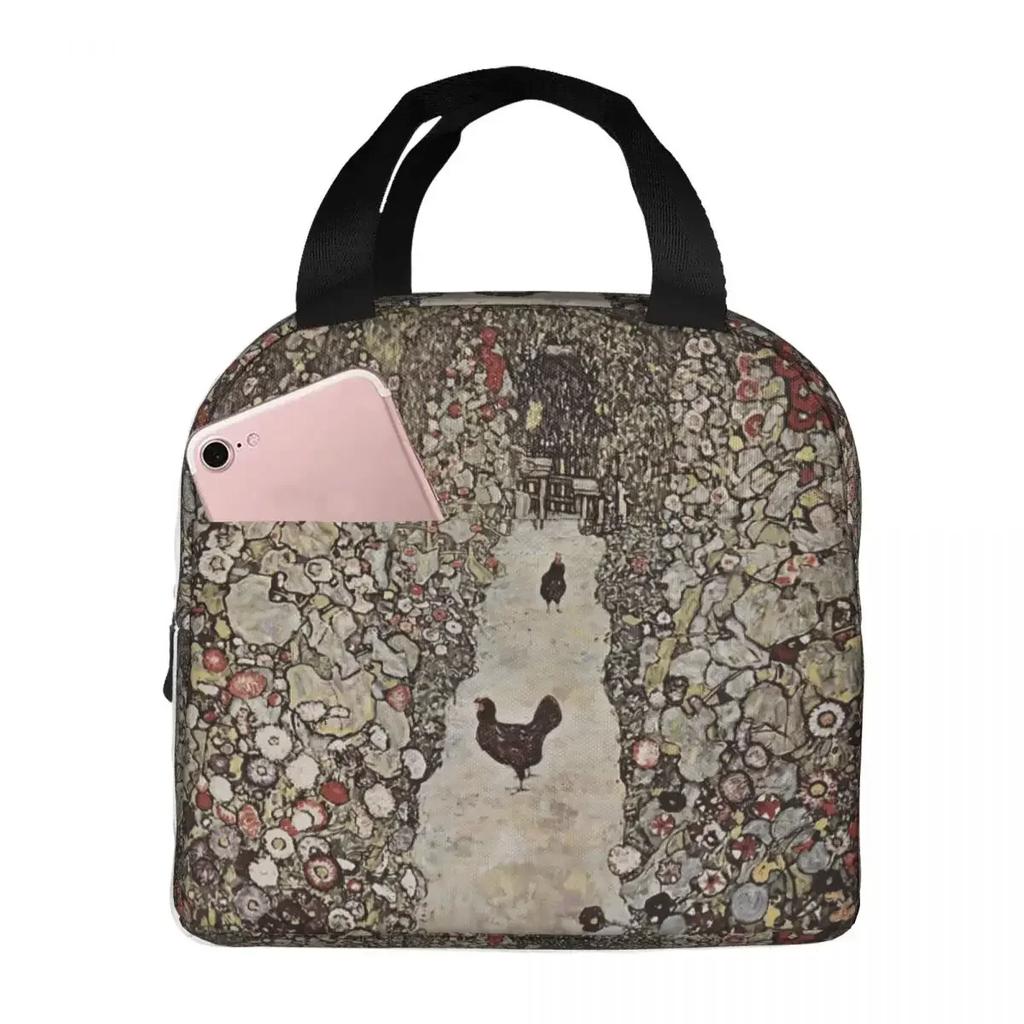 Gustav Klimt Boschetto di Faggi Borsa Termica Pranzo per Donne Bambini Scatole Cibo Portatili Lunch Box Termico Borsa a Tote