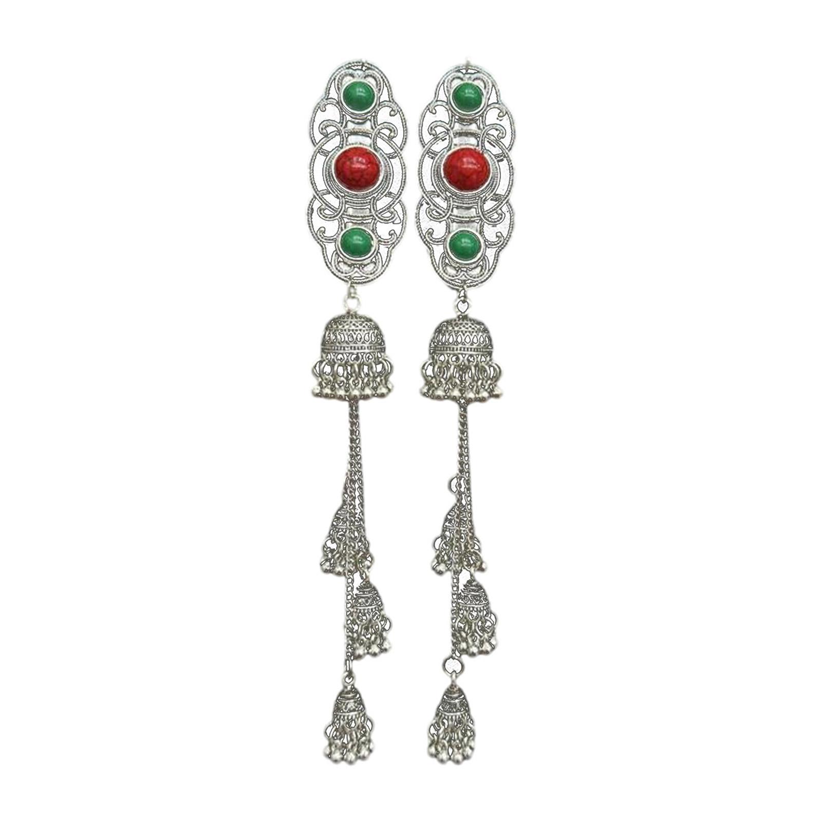 

Этническая монгольская вдохновленная сплавная заколка для волос с кисточками и замысловатой отделкой стразами для свадеб и фестивалей 5