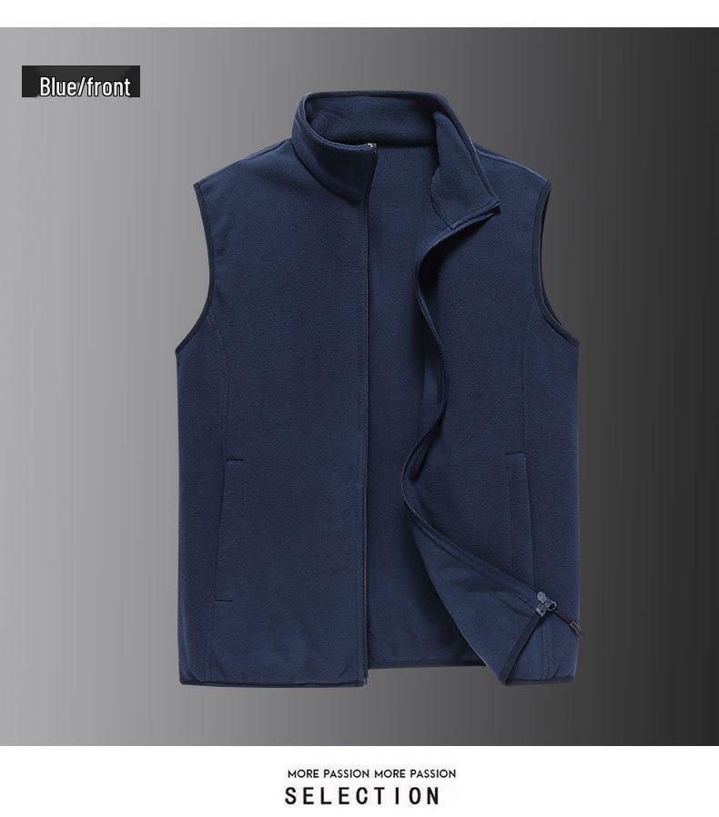 Pánská podzimní a zimní oboustranná fleecová vesta - Stojáček, Zesílená, Hřejivá, Sportovní a ležérní styl.