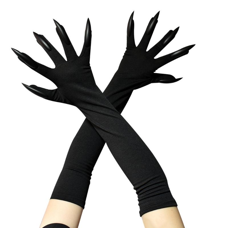 Halloween Long Nail Gloves Elbow Length Claw Gloves Soft Cosplay Ghost Mittens