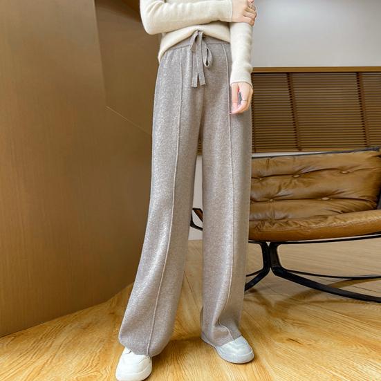 Women Long Pants Elastic High Waist Wide-Leg Knitted Pants