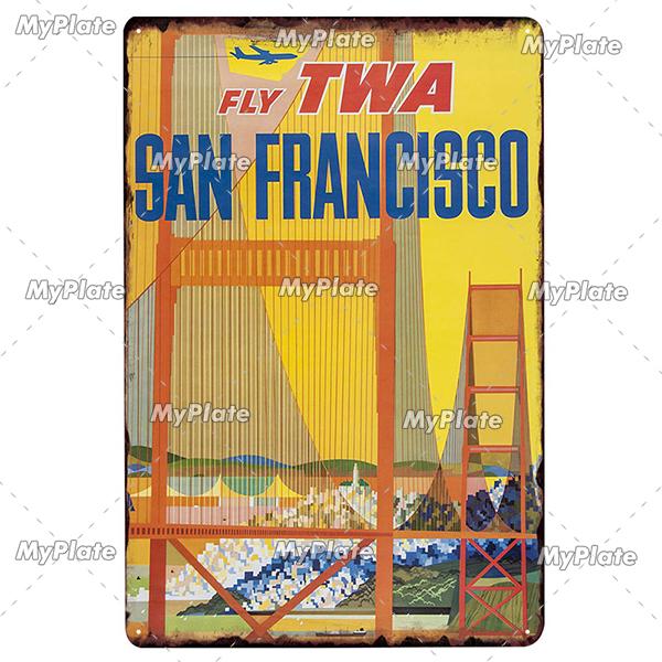 USA Tin Signs Vintage Metal Sign City Plaque Wall Decor for Garage Bar Pub Man Cave Decorative Plate Iron Country Painting