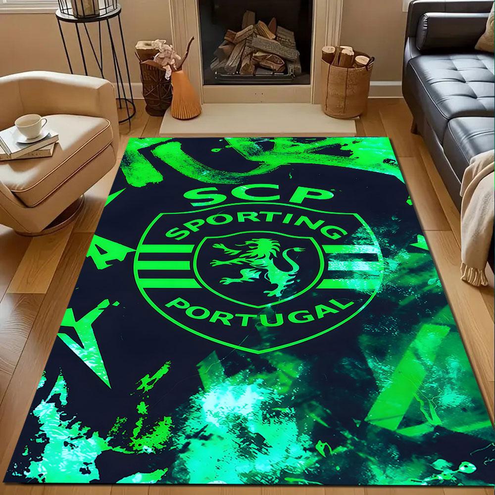 Sporting Portugal Green Lion Design Patterned carpet, non slip mat suitable for living room and bedroom sofas