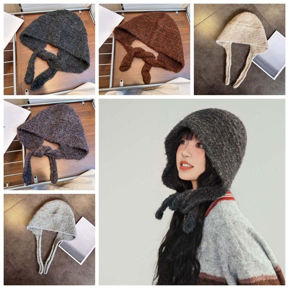 Double Side Knitted Hooded Cap Acrylic Fibers Winter Neckerchief Hat  School