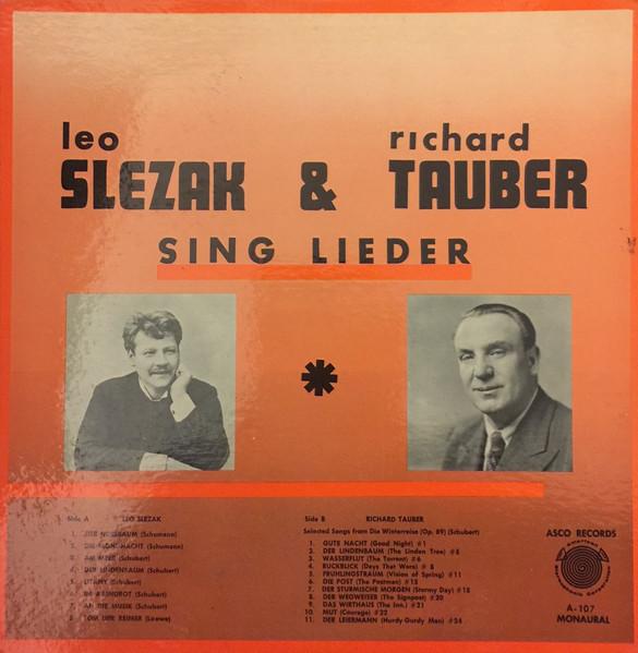 

LP Record LEO SLEZAK RICHARD TAUBER Sing Lieder A107 ASCO RECORDS 1960 US Classical Used