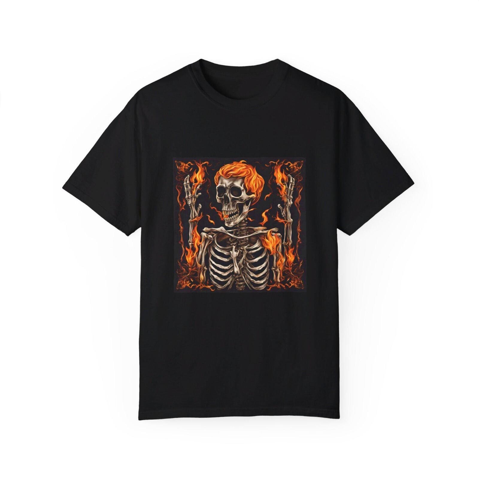 Flaming Hair Skeleton T-Shirt Unisex Gothic Halloween Fall Graphic Mens XL Black S разноцветный