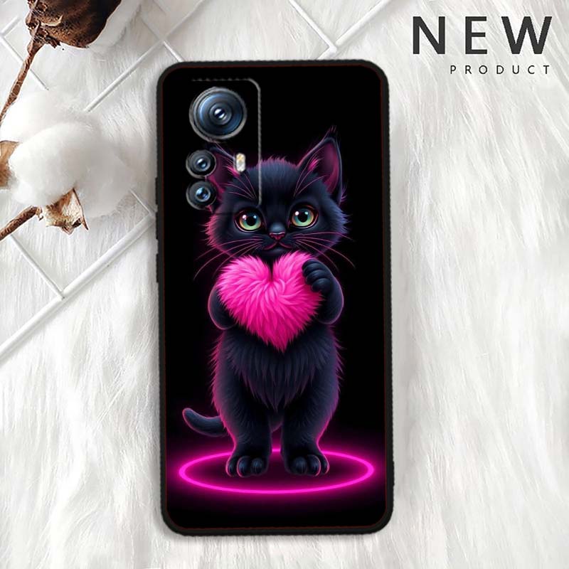 Anime Cartoon Katze Illustration Handyhülle Für Xiaomi Mi 15 14 13 13T 12 12T 12S 11 11i 11T Pro Ultra Lite 5G Schwarz Weich