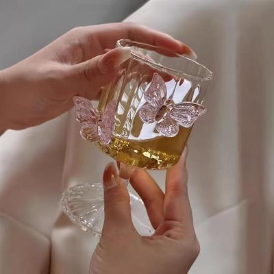 Butterfly Stemmed Glasses Set Elegant Drinkware for Tea Parties Handcrafted Butterfly Decoration Suitable for Fancy Receptions