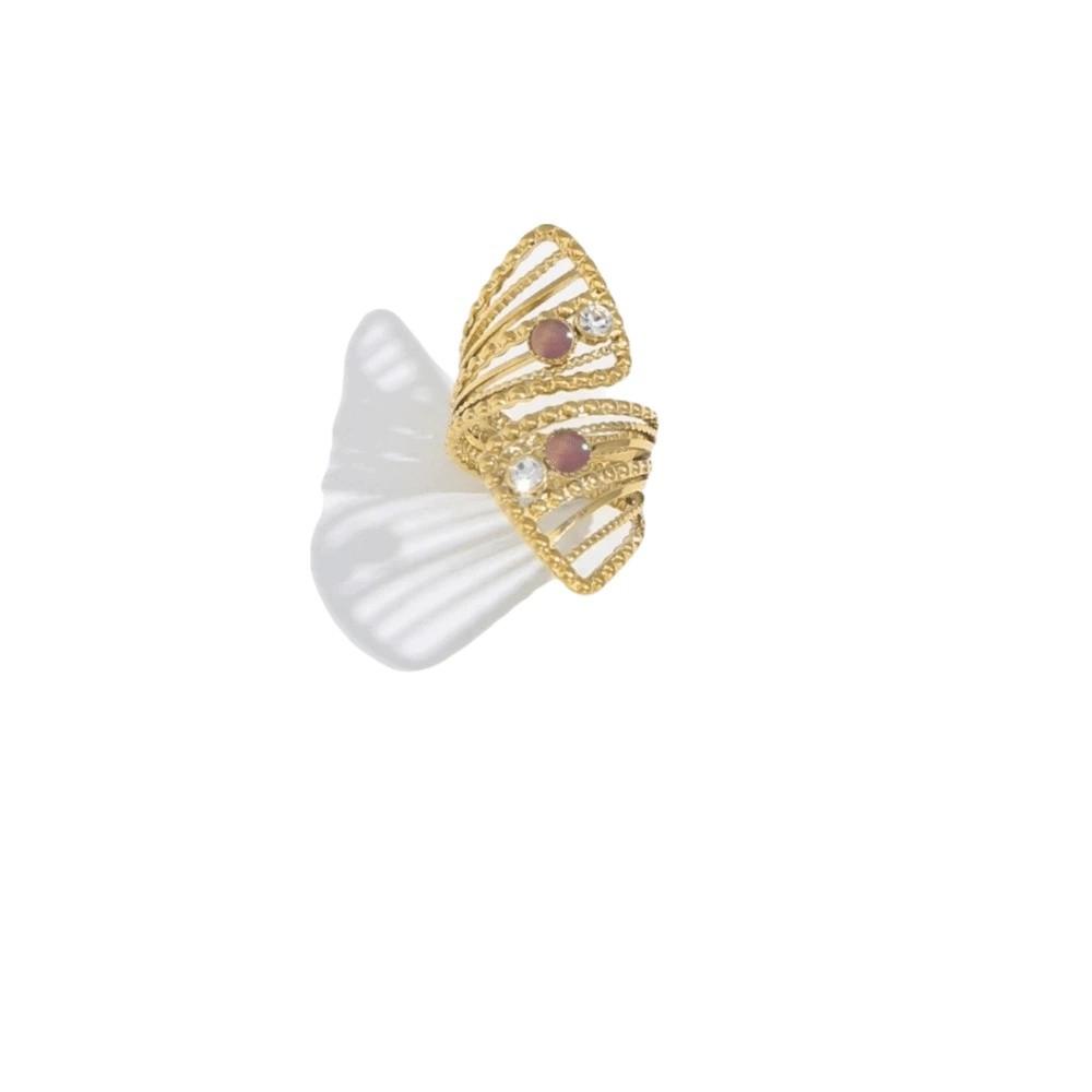 Natural Stone Stainless Steel Rings 18K Gold Color Gold-plated Ring Openwork Ring  Wedding Ring Style 3