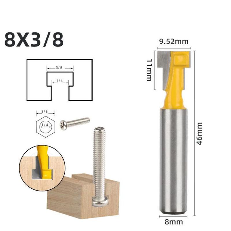 1/3 stk T spor freser bit sekskantbolt nøkkelhull nøkkelhull 6,35 mm 6 mm 8 mm skaft Trebearbeiding Fres endefres