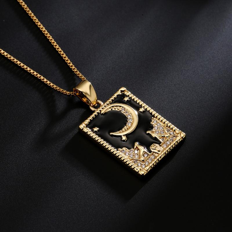 Women Fashion Necklace Retro Oil Drip Zirconium Painting Pendant Clavicle Chain Jewelry Accessories