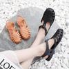 Women's Closed-Toe Hollow Sandals Summer Flat Non-Slip Beach Jelly Shoes Breathable Roman Sandals