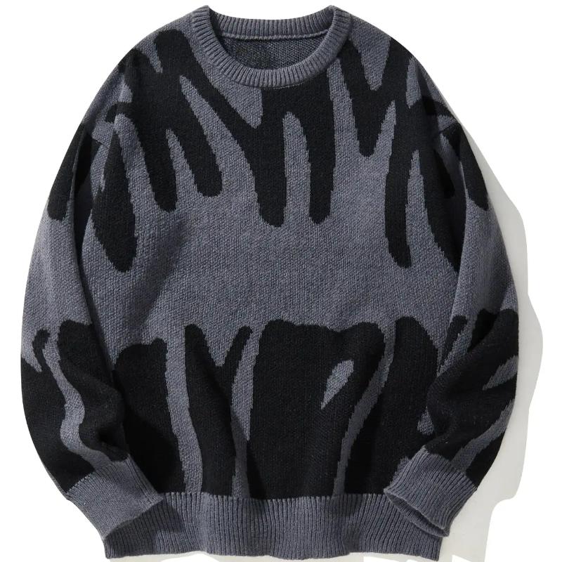New Popular Autumn Winter Irregular Jacquard Pattern Pullover Sweater Casual Round Neck Contrast Color Knitted Men's Pullover