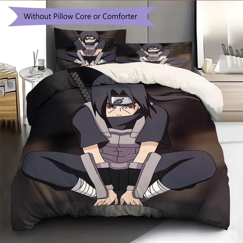 Parure de lit motif Itachi Uchiha Décoration de maison Cadeau d'anniversaire (1 housse de couette + 2 taies d'oreiller, sans garniture.)