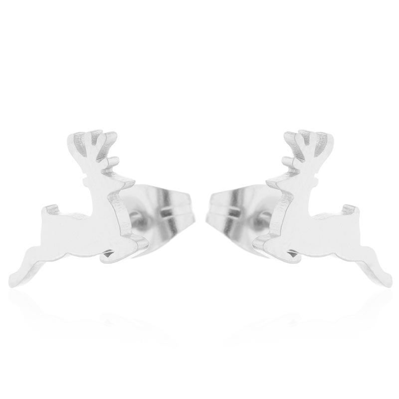 

Милые серьги-пусеты из нержавеющей стали в виде оленей 2024: Европейские и американские модные мини-украшения для хряща в виде животных