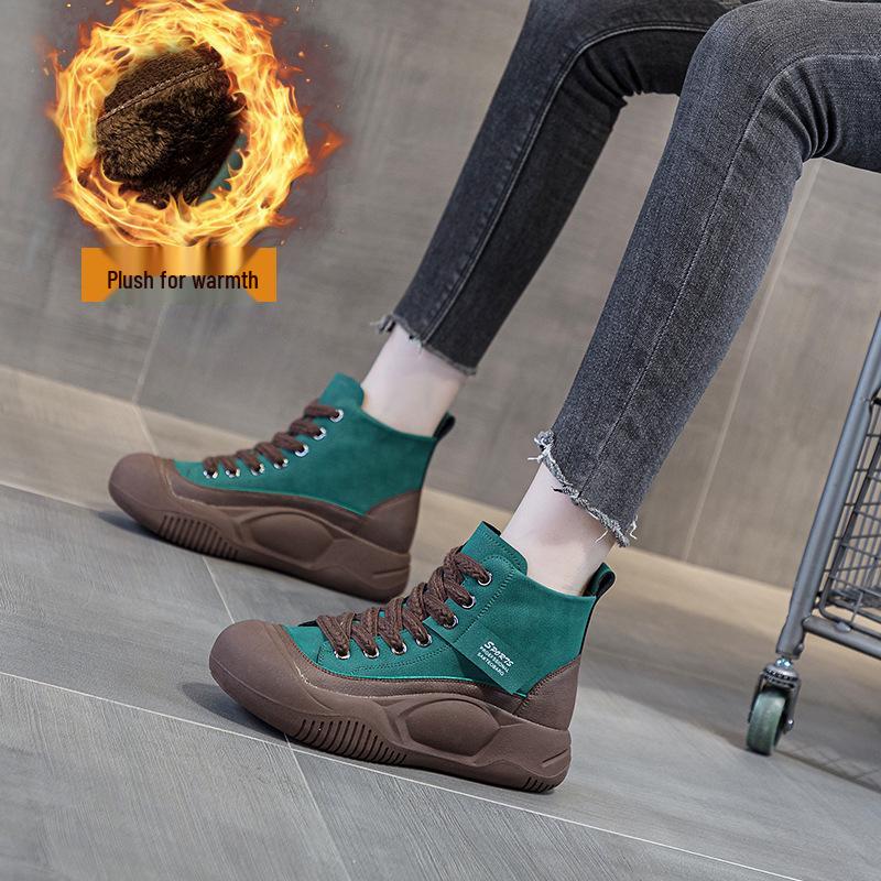 Women's Retro British Style Height-Increasing Ankle Boots - Thick-Soled High-Top for 2025 Autumn
