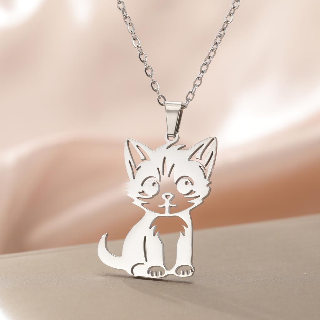 Cazador Cute Little Wild Cat Kitten Pendant Necklace for Women Stainless Steel Jewelry Necklaces Birthday Valentine Gift 2026