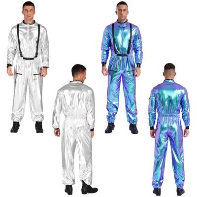 Men Astronaut Costume Halloween Cosplay Long Sleeve Zipper Jumpsuits