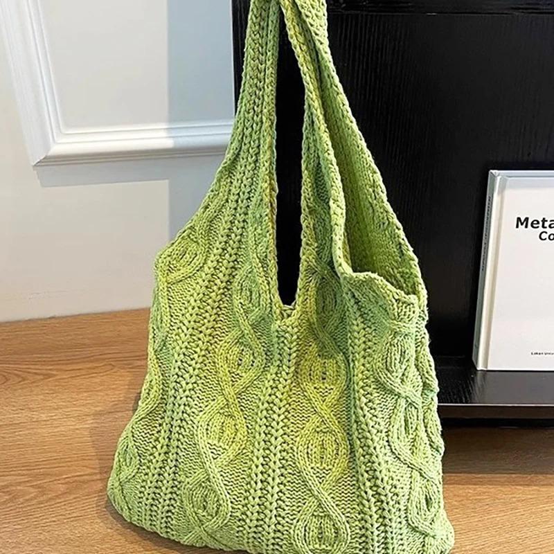 Shopping Bag 5 Colors Ladies Handbag Handmade Wool Knitting Bag Wool Vintage Knitting Bag For Beach Daily Work Party