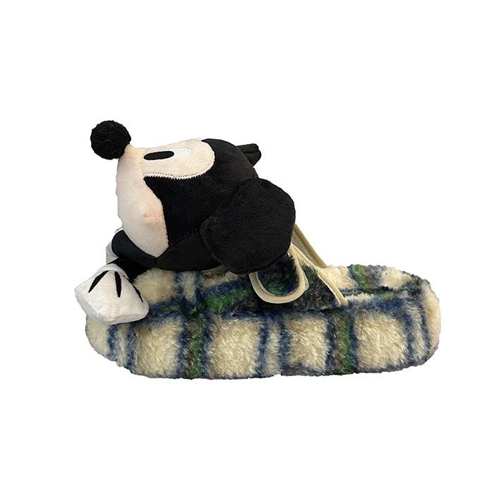 Papuci de casă 3D Mickey desene animate pentru femei, toamnă-iarnă 2025, noi, de exterior, călduroși, papuci de bumbac tip half-towed