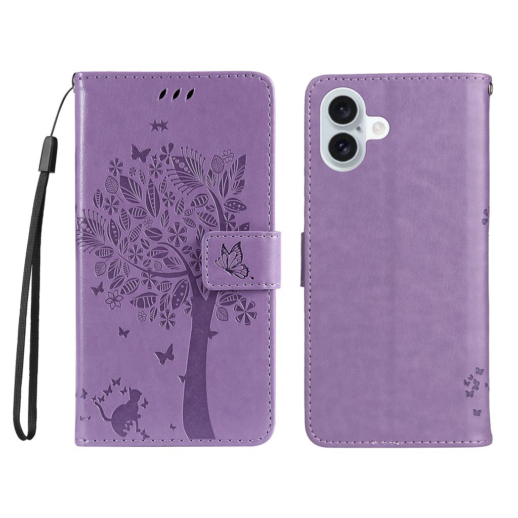 For iPhone 16 Plus Phone Case with Stand Cat Tree Pattern Leather Wallet Mobile Cover