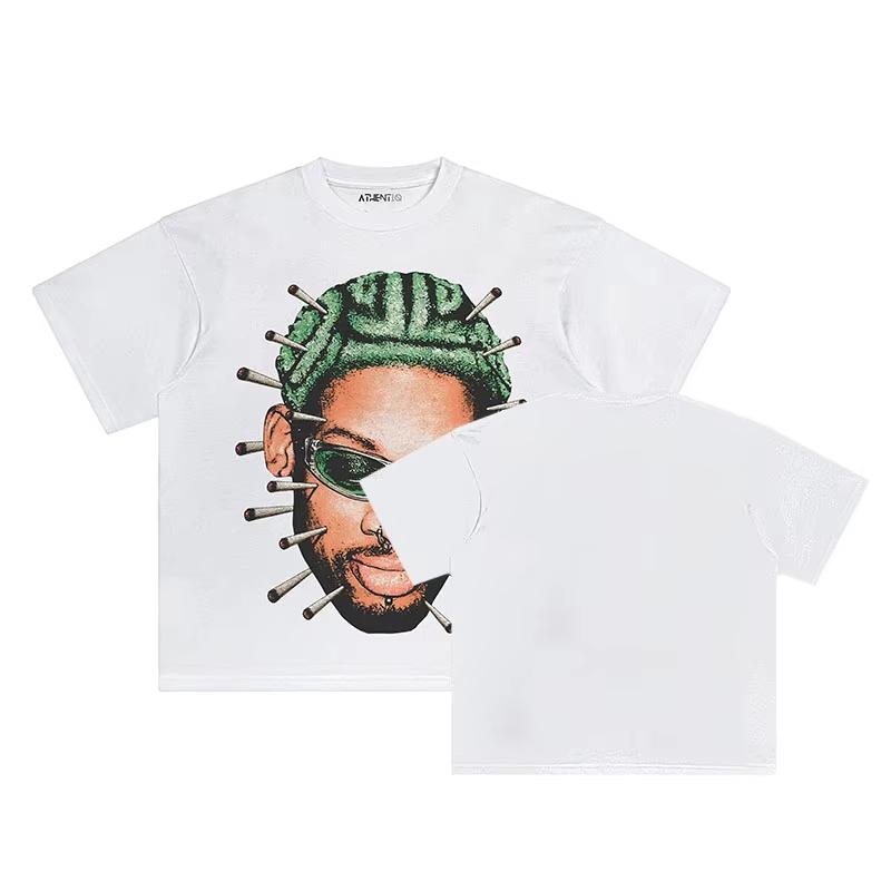 2026 Rodman Oversized Print New Popular Men's Pure Cotton Casual Round Neck Pure Cotton Breathable Oversized Unisex Harajuku high quality