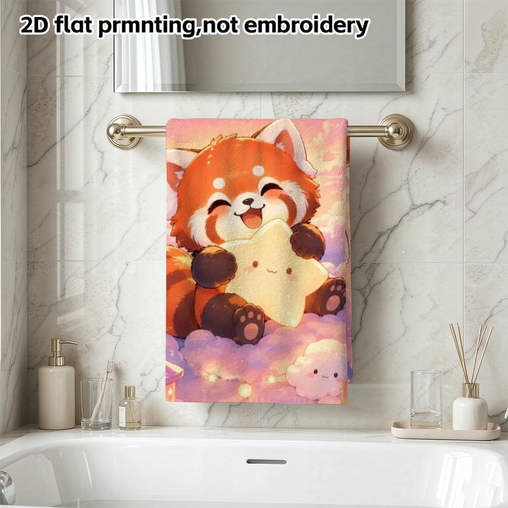 Cute Red Panda Star Printed Towel, Super Absorbent Soft Bath Towel
