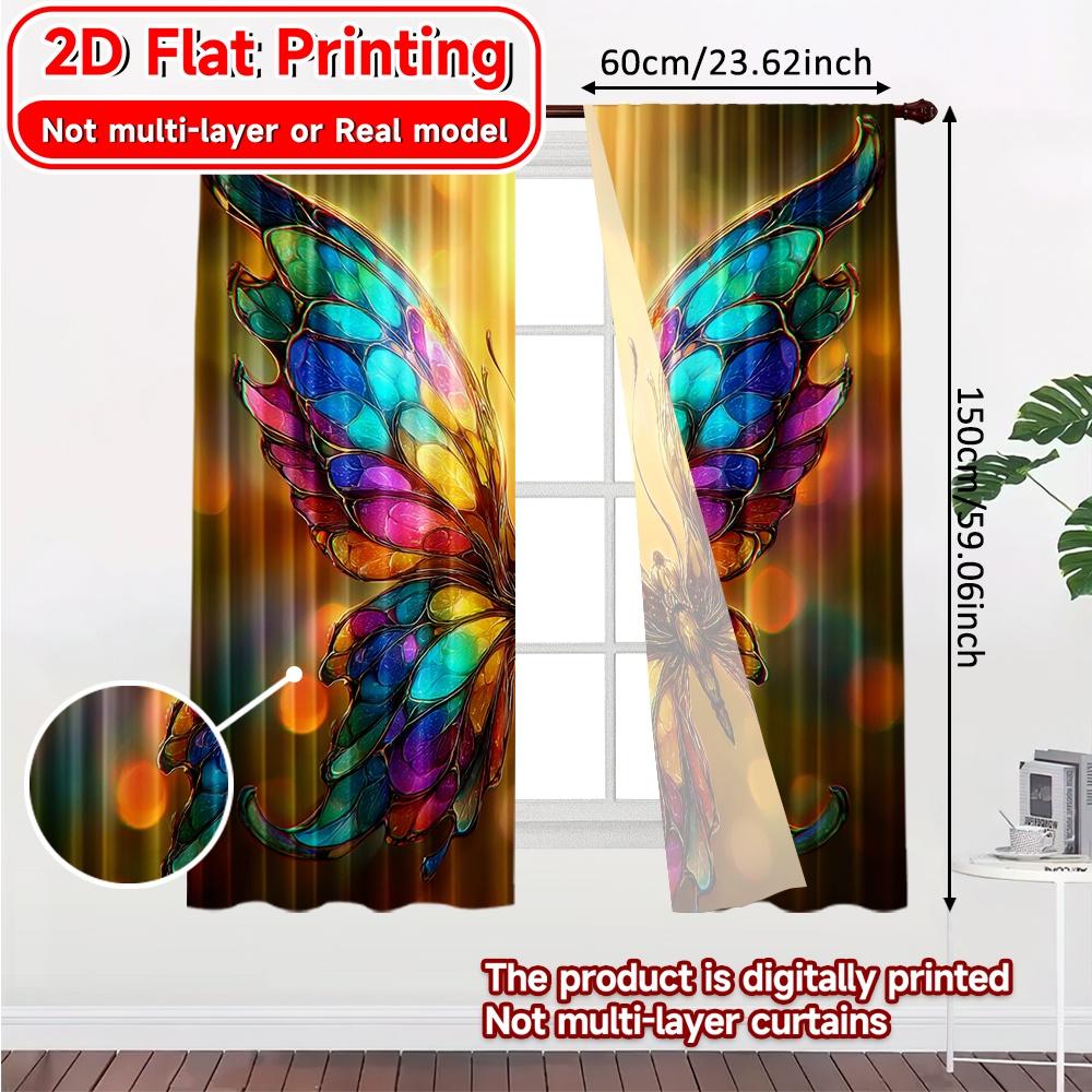 2D FLAT PRINTING 2pcs Curtains (Without Rod) Colorful Butterfly Wings Saint Patrick Is Day Festival Fashion Curtains Versatile