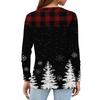 Women's Fashion Casual Slit Hem Round Neck Long Sleeve Loose Christmas Printed T-Shirt Ladies Top