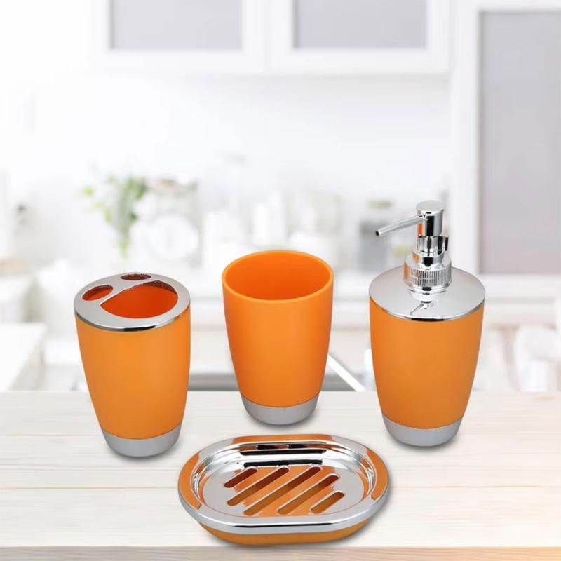 Pack Of 4 Bathroom Accessories Set with Soap Dispenser Plastic Toothbrush Holder Washing Cup and Soap Dish