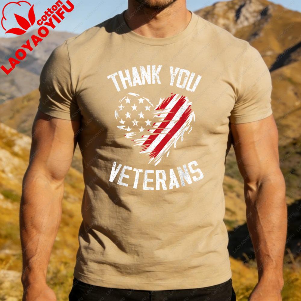 Thank You Veterans Patriotic Shirt American Flag Heart Printed Tshirt Memorial Day 2026 TShirt Men Women Crewneck Cotton Tee