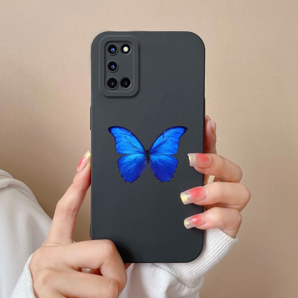 For Oppo A52 A72 A92 Case Butterfly Heart Simple Back Cover Soft Liquid Silicone Funda Camera Protection Anti Drop Phone Housing