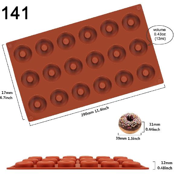 Funshowcase Mini Donut Silicone Mold 18 Cavity 12x7x0.4''
