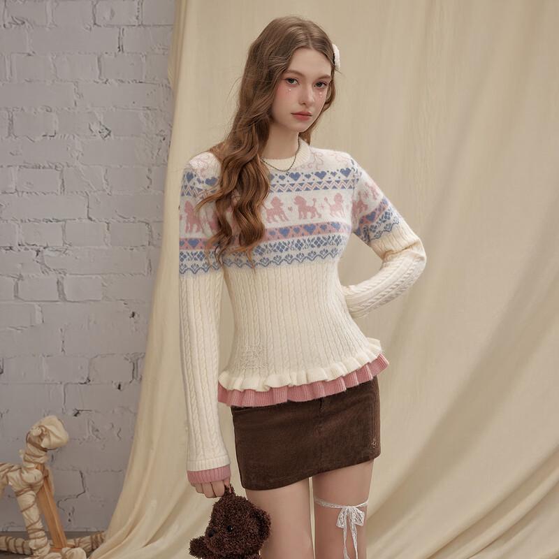 UNIFREE Fair Isle Ruffle Trim Long Sleeve Sweater