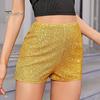 Women Shorts High Elastic Waist Shiny Sequin Solid Color Straight Slim Fit Soft Breathable Above Knee Length Club Party Beach Mini Shorts