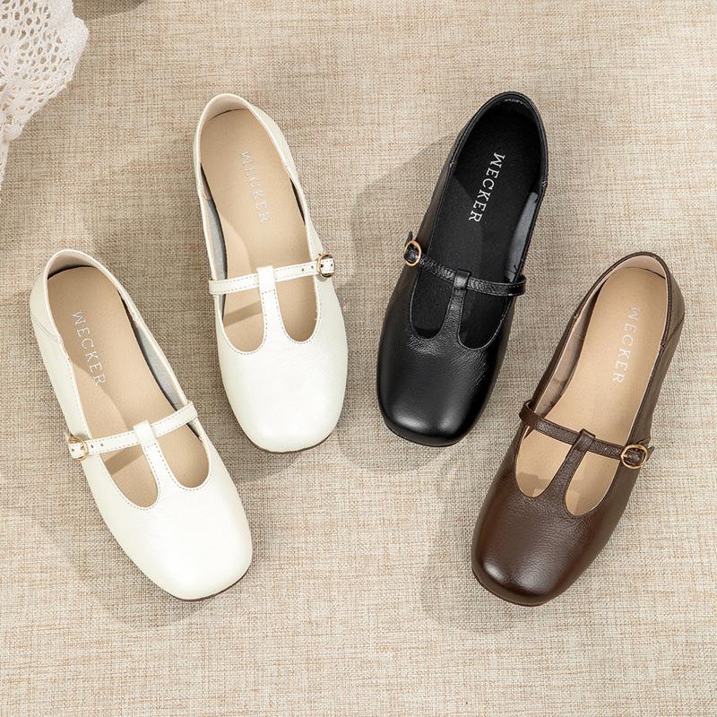 Eleganta retro höstskor 2025 med slip-on Mary Jane-skor, låg klack och fyrkantig tå och spänne.